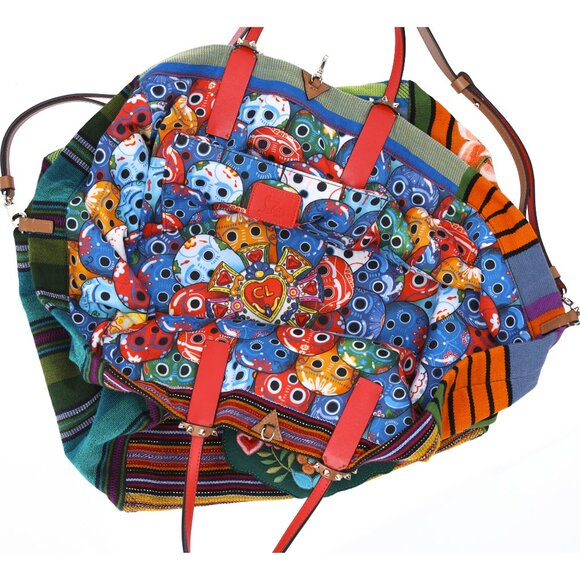 Christian Louboutin Mexicaba Tote Bag Green Orange Multi Jacquard Felt Leather - Picture 10 of 10